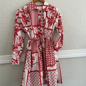 Maeve Red & White Patchwork Shirt Dress | XS | 100% Cotton